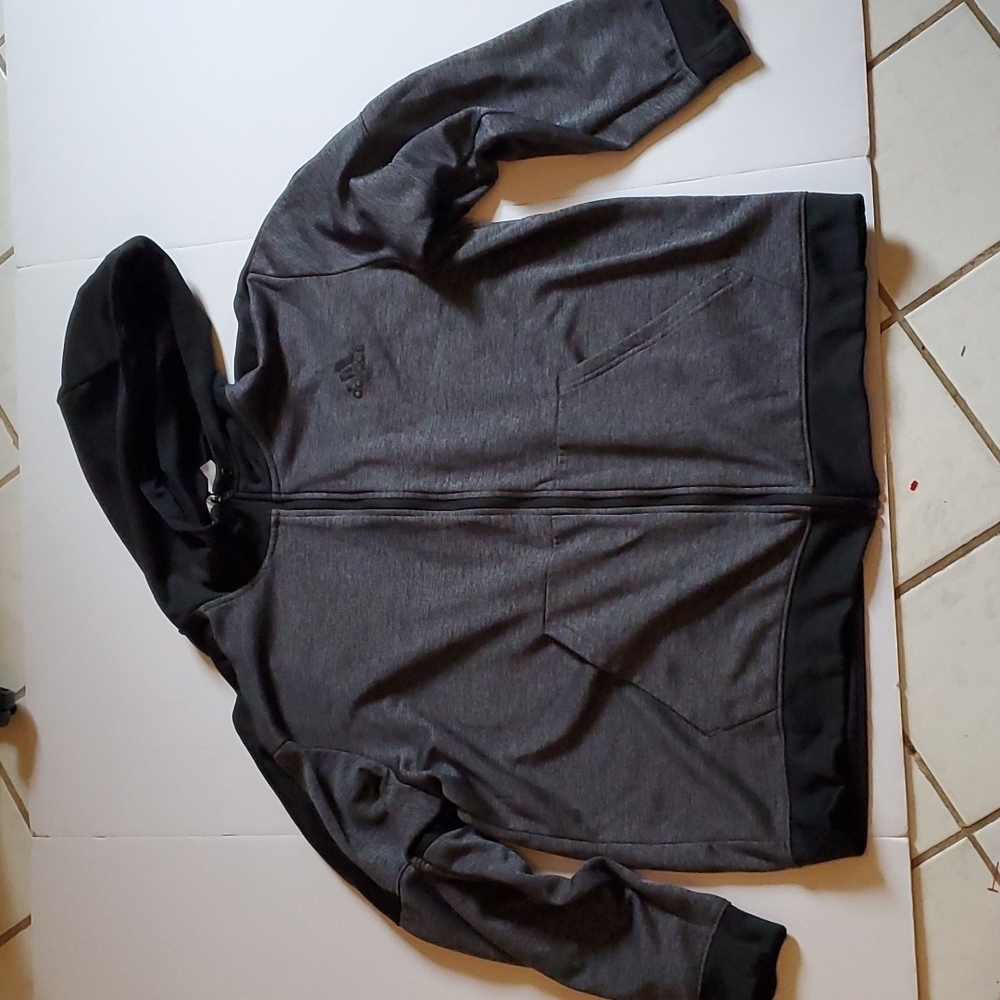 Adidas size 2XL hoodie sweatshirt zipper jacket Gray black climawarm.